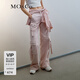 MO&Co.牛仔褲春夏洗磨褪色工裝口袋袢帶中低腰直筒闊腿褲摩安珂 粉杏色 XS 25