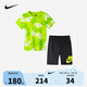 NIKE 耐克童裝短褲+短袖2件套2025年夏季新款滿印男女童運動時尚套裝