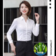 GOSERFONDO女襯衫長(cháng)袖彈力棉免燙抗皺春款職業(yè)修身工作服通勤防走光女襯衣 白色（V領(lǐng)） 37 /L(100-110斤)