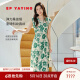 EP雅瑩重磅桑蠶絲連衣裙斜襟真絲印花改良旗袍裙 2025夏季新款4620A 綠色 S
