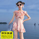 眺德高兒童泳衣女童連體泳裝2025秋冬季新款大花朵荷葉裙擺泡溫泉游泳衣 粉色140【建議51-63斤】