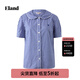 ELAND【100%棉】衣戀襯衫女短袖通勤格紋上衣2025秋季新款 藍(lán)色(50)Blue M /165