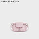 CHARLES&KEITH25秋新品油蠟皮菱格腋下雙肩包機車(chē)包生日禮物CK2-60782702 Cotton Candy Pink棉花糖粉 S