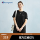 Champion冠軍連衣裙2025夏季新款簡(jiǎn)約純色刺繡純棉短袖t恤裙女士 黑色 L