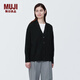 無印良品（MUJI）女式 水洗米蘭諾羅紋針織 V領(lǐng)開衫長袖女外套春款  BA1OPA4S 黑色 M 160/84A