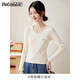 品彩（PinCai）打底衫女簡(jiǎn)約純色V領(lǐng)長(cháng)袖T恤秋冬修身顯瘦內搭打底小衫P143S2004