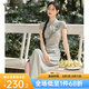 西遇新中式女裝復古連衣裙2024春季新款綠色氣質(zhì)優(yōu)雅刺繡改良旗袍 綠色 S