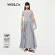 MO&Co.連衣裙2025夏新品低腰拼接設(shè)計(jì)感瑩潤(rùn)絲光蓬擺長(zhǎng)裙MBE2DRS075 巖灰色 S /160