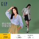 GAP【情人節(jié)】男女裝秋季棉質(zhì)logo條紋長(zhǎng)袖襯衫寬松廓形情侶上衣461250