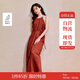 茵曼2025夏季女裝新款波西米亞民族風(fēng)貝殼掛脖吊帶連衣裙 棗紅色  M