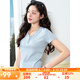 lagogo冰絲羅紋V領(lǐng)短袖T恤女拉谷谷2025年夏季新款愛(ài)心扣彈力上衣 淺藍(lán)色 M