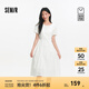 森馬[商場同款]連衣裙女設計感不規(guī)則2025夏新款木耳邊收腰中長裙 本白10101 L