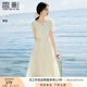 香影氣質(zhì)印花連衣裙女2025夏裝新款米白色泡泡袖圓領(lǐng)中長(zhǎng)絕美裙子 米白 M 160/84A/95-110斤