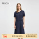 PRICH時(shí)尚假兩件V領(lǐng)連衣裙2025夏季新款設(shè)計(jì)感短袖顯瘦A字裙女 59藏青色 XL (170)