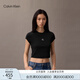 Calvin KleinJeans25春夏女士簡約刺繡時(shí)尚ck辣妹正肩羅紋短袖T恤47AB212