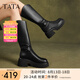 他她（TATA）氣質(zhì)V口騎士靴女靴子厚底長筒靴彈力靴加絨秋冬CCN02DG4 黑色 36