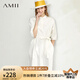 AMII2025夏新款通勤半開(kāi)襟中袖配腰帶法式連衣裙襯衫裙寬松裙子女 米白 165/88A/L