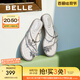 百麗（Belle）小福蝶閃耀平底水鉆夾腳拖鞋女2025夏季新款商場同款拖鞋D6D1DBT5 銀色 37 (235mm)