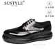 SUSTYLE奢侈高端品牌高檔正裝鞋男新款布洛克雕花英倫休閑皮鞋漆皮氣墊底 黑色 43 】