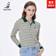 NAOTIEA納奧蒂爾小帆船條紋長(cháng)袖翻領(lǐng)POLO衫女2026春秋新款顯瘦休閑T恤 綠色 M （建議85-105斤）