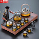 煙灰玻璃茶具套裝家用功夫茶盤(pán)帶燒水壺一體式排水電陶爐茶海煮茶壺茶臺(tái) 悅一體胡石燈籠+10頭T直煙灰+茶道(蓮鶴)