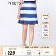 PORTS寶姿 春夏新品女裝條紋拼色風琴褶半身短裙SA8S016GFO003 藍白條 S (4)