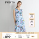 PORTS寶姿 新品 女裝V領(lǐng)不規(guī)則印花連衣裙LN8D268HPS065 天藍(lán)色印花 S (4)