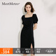 MeetMetro瑪依爾法式方領(lǐng)赫本連衣裙女2025夏季新款修身顯瘦小黑裙子 黑色【現(xiàn)貨閃電發(fā)】 S