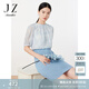 玖姿·安娜蔻輕熟優(yōu)雅OL風蕾絲中長款寬松假兩件連衣裙夏款 花淺藍 L