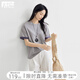 對白【100棉】時髦撞色正肩短袖T恤女2025夏新款寬松休閑圓領(lǐng)上衣 云灰色 XL