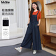 MsShe【仿牛仔背帶闊腿褲】大碼女裝2025夏裝胖mm顯瘦收腰九分褲 背帶褲-藏青藍色現(xiàn)貨 2XL