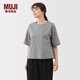 無印良品（MUJI）女式易干平紋五分袖罩衫短袖t恤上衣打底衫女款內搭25年BC2NQC5A 深藏青色格紋 M (160/84A)