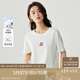 茵曼時(shí)尚百搭繡花女裝圓領(lǐng)短袖t恤夏季休閑寬松顯瘦襯衣上衣 米白色 M