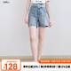 百圖betu女裝2025夏季新款牛仔褲蕾絲花邊雙腰頭設(shè)計短褲女2507X02 淺牛仔藍 L