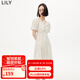 LILY夏新款女裝復(fù)古洋氣波點(diǎn)慵懶泡泡袖氣質(zhì)V領(lǐng)高腰款連衣裙 604米白 M