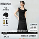 尚都比拉夏季時尚腰部收褶傘裙浪漫公主袖方領(lǐng)針織連衣裙女 優(yōu)雅黑 L 