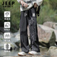 JEEP SPIRIT吉普休閑褲男寬松直筒工裝褲男舒適運(yùn)動(dòng)褲子男褲登山褲黑色XL
