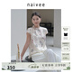 納薇（naivee）【法式中國風(fēng)】新中式盤扣短袖上衣25夏新款旗袍式花鳥印花上衣女 米色 S