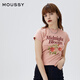 moussy 【熱銷爆款】甜美字母花卉印花修身短袖T恤028ISQ90-4211 091淺粉色 均碼