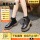 百麗（Belle）舒適系帶馬丁靴女商場同款真皮短筒靴B9T1DDD4 黑色-單里 39 (245mm)