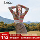 百圖betu女裝冬季新款毛衣圓領(lǐng)減齡彩色紗線保暖毛衫女2411X13 彩條紋 L