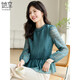 她享長(cháng)袖襯衫女綠色氣質(zhì)別致小衫收腰顯瘦百搭上衣外套T13KC2559