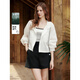 ELLE白色亞麻休閑短外套女2025秋新款萊賽爾天絲撞色皮繩輕薄上衣 白色 M