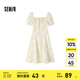 森馬（Semir）連衣裙女方領(lǐng)雪紡裙溫柔少女感夏季俏皮泡泡袖肌理碎花裙森系 白黃色調(diào)00313 M