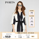 PORTS寶姿 秋冬新品女裝中袖撞色拼接中長(zhǎng)款風(fēng)衣LA8T020FFD021 黑 白 XS (2)