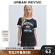 UR2025夏季新款女裝休閑撞色拼接印花棉質(zhì)短袖T恤UYY450144 墨藍(lán) S