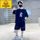 G.duck男童短袖套裝夏季新款休閑運動(dòng)薄款中大童男孩酷帥兩件套兒童夏裝 藏青色 170