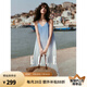 ELLE法式海邊度假風漸變吊帶連衣裙女2025夏季新款長款無袖海浪裙 藍色 M