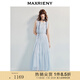 MAXRIENY優(yōu)雅度假風(fēng)無袖收腰連衣裙25夏款法式復(fù)古優(yōu)雅風(fēng)蕾絲長裙 冰藍(lán) S
