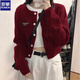 羅蒙酒紅色針織開(kāi)衫女春秋新款毛衣外套韓系寬松bf慵懶風(fēng)短款長(cháng)袖上衣 酒紅色 S 建議70--95斤